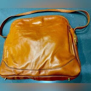 VINTAGE LETISSE BROWN LEATHER SHOULDER BAG! Gold-Tone Hardware! 11”Wx12”Hx3”D.
